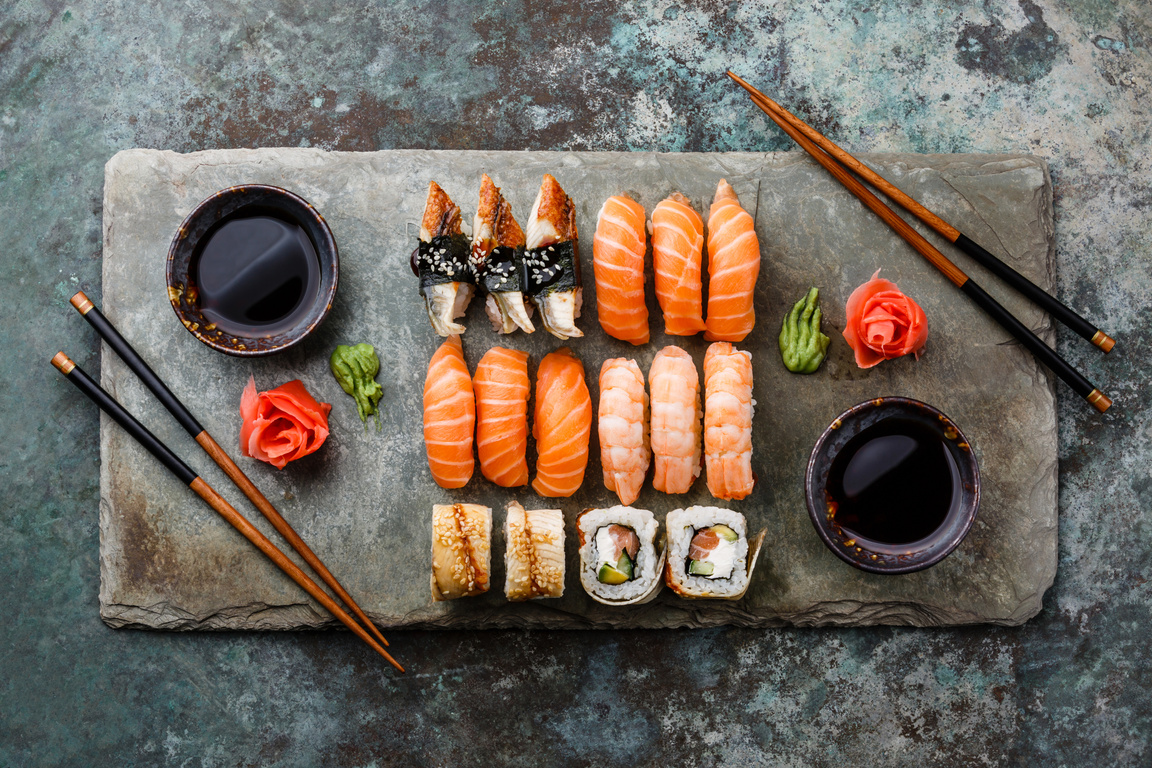 Sushi Set sashimi and sushi rolls